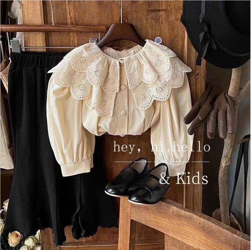 Girls' Retro Long Sleeve Lace Shirt
