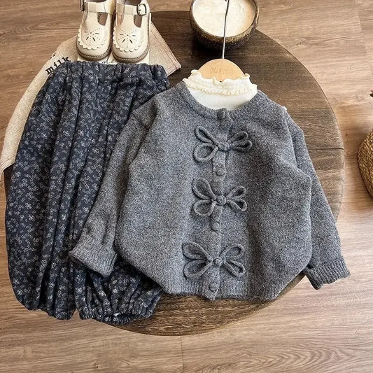 Girls Velvet Three-Piece Loose Casual Pants Set