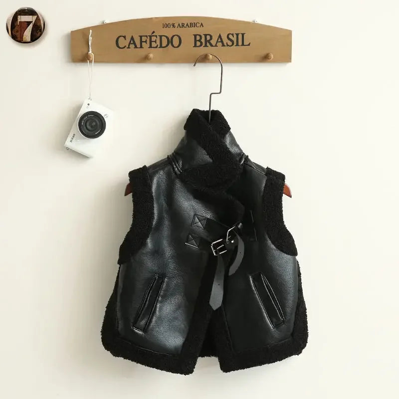 Children's Leather and Fur Integrated Vest Coat