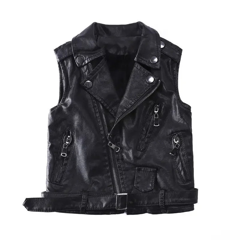 Children's Leather and Fur Integrated Vest Coat