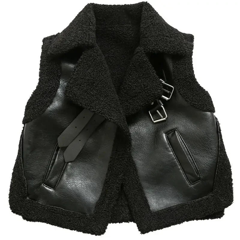 Children's Leather and Fur Integrated Vest Coat