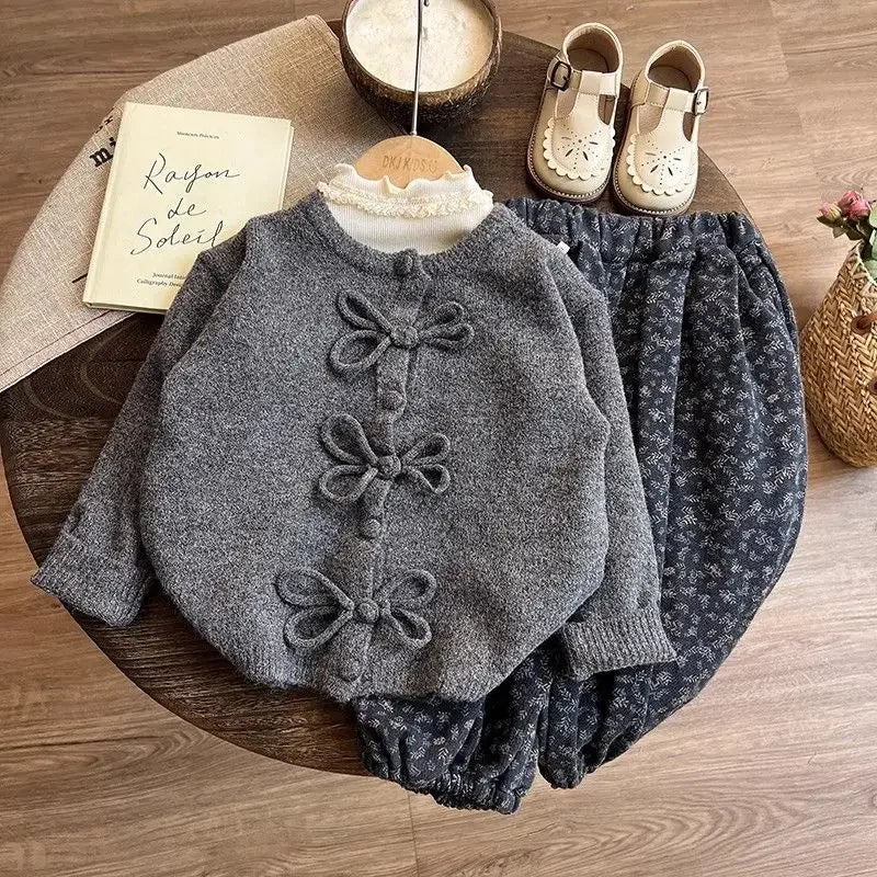 Girls Velvet Three-Piece Loose Casual Pants Set