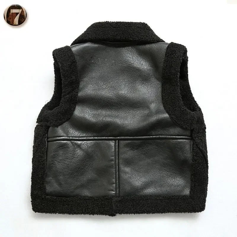 Children's Leather and Fur Integrated Vest Coat