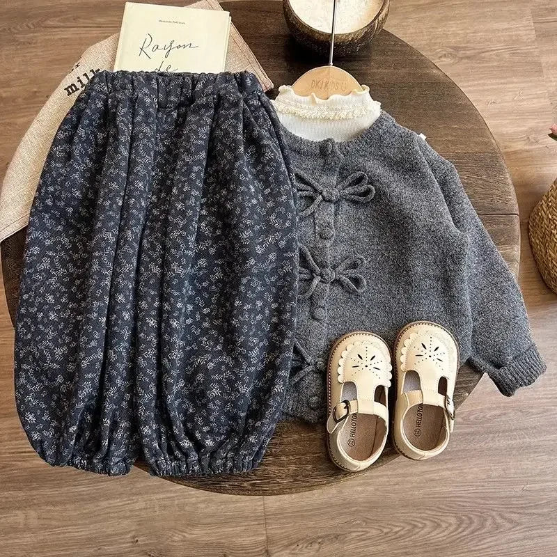 Girls Velvet Three-Piece Loose Casual Pants Set