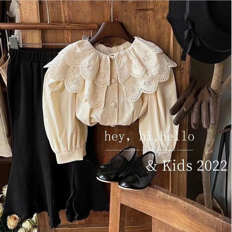 Girls' Retro Long Sleeve  Lace Shirt