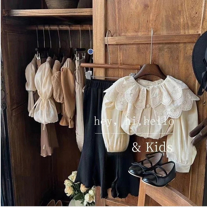 Girls' Retro Long Sleeve  Lace Shirt