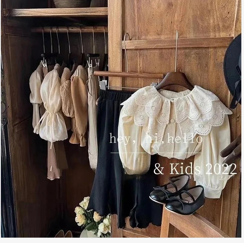 Girls' Retro Long Sleeve  Lace Shirt