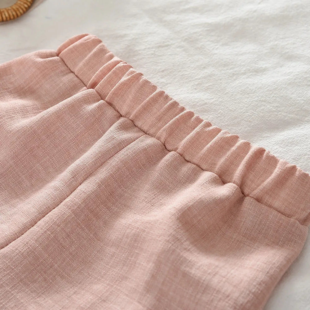 Pink Lace Sleeveless Pullover & wide Leg Pants Two-piece set