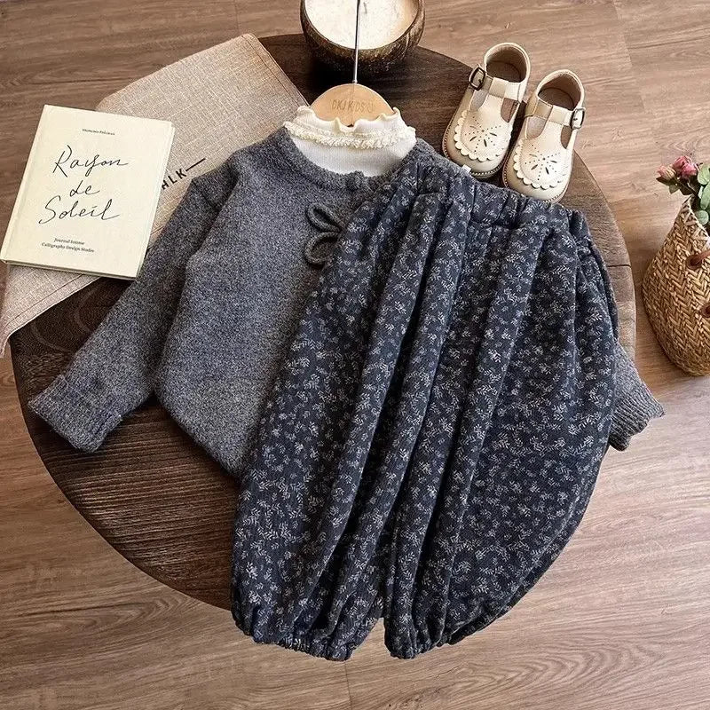 Girls Velvet Three-Piece Loose Casual Pants Set
