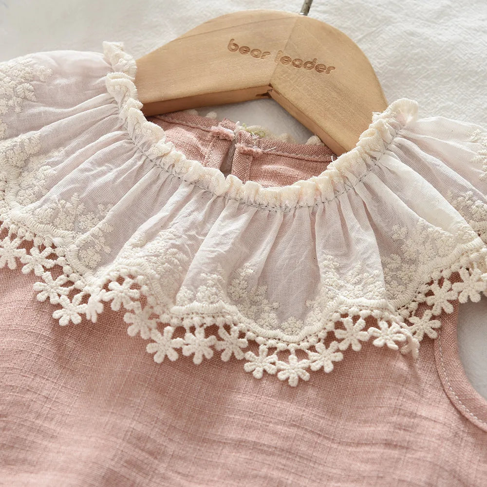 Pink Lace Sleeveless Pullover & wide Leg Pants Two-piece set