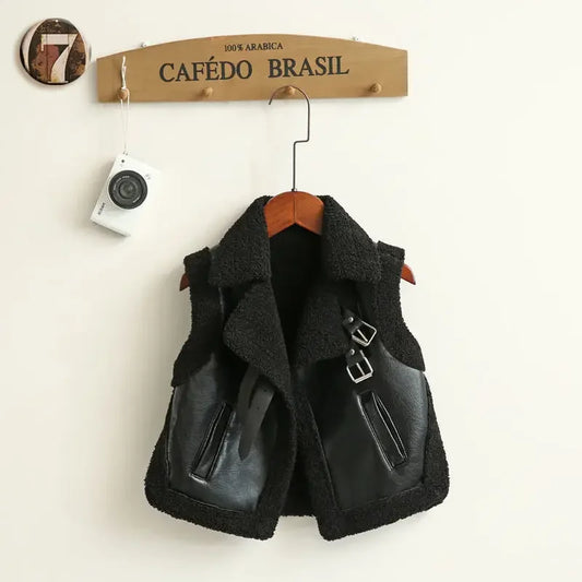 Children's Leather and Fur Integrated Vest Coat